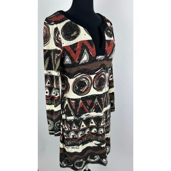 NWT Aryeh Size Medium Sweater Dress Abstract Orange Rust Midi Retro Boho Artsy - Picture 2 of 12